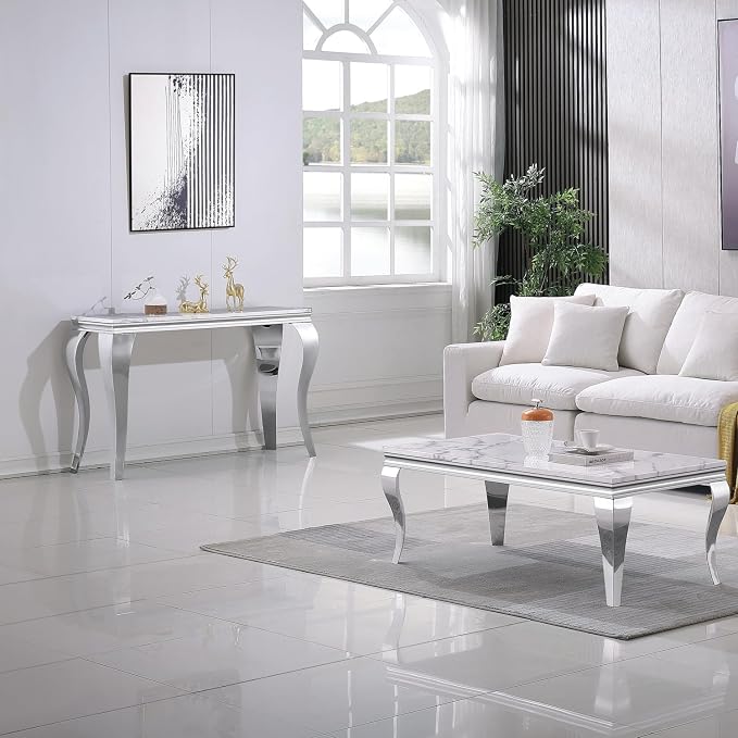 Console Table - White Silver Base