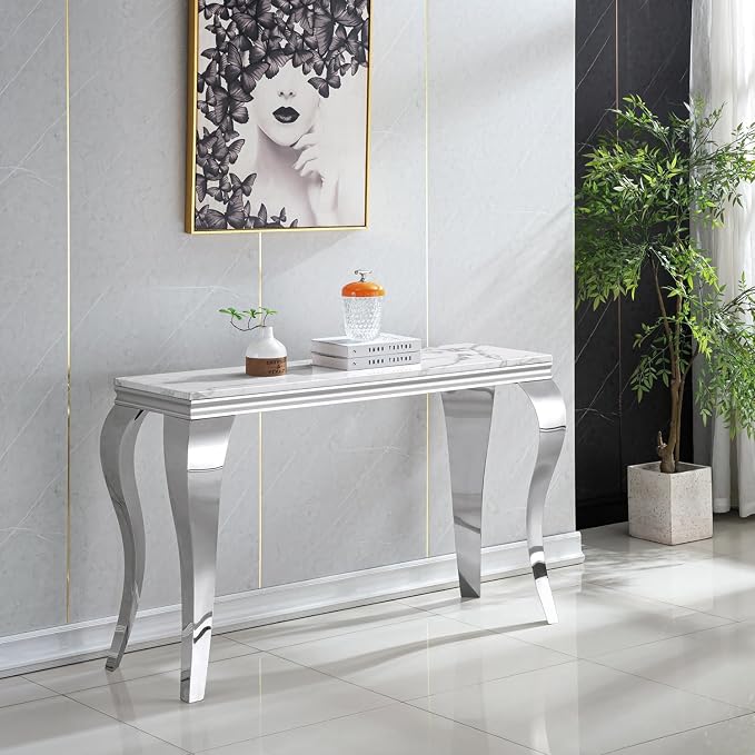 Console Table - White Silver Base