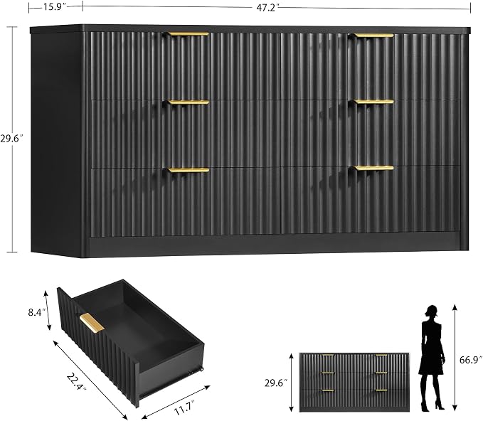 Black, 6 Drawers