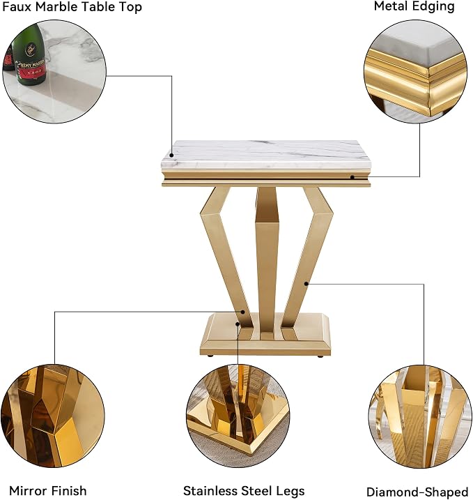 White Golden End Table