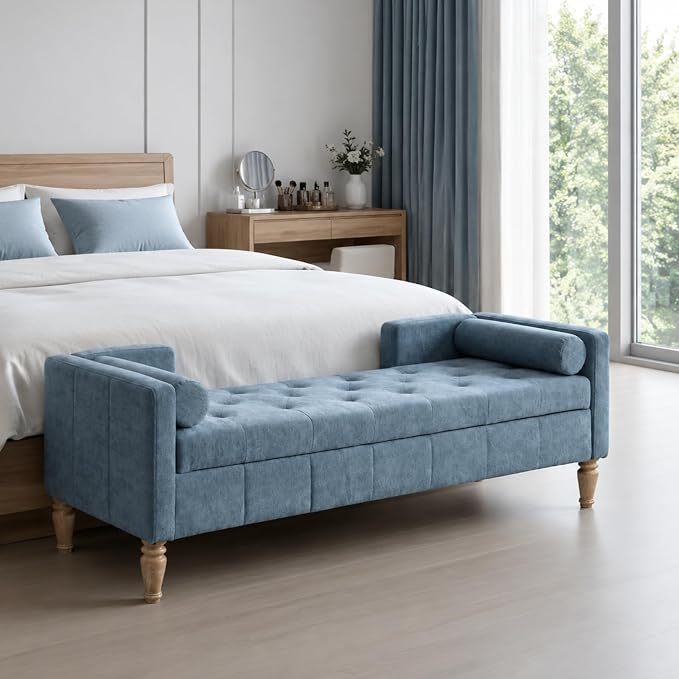 64.6'' W Blue - Wood Legs