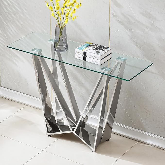 Silver Console Table (W-shape Base)