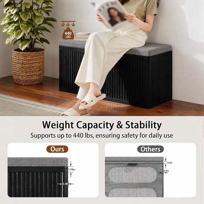 2 Door Shoe Bench-black