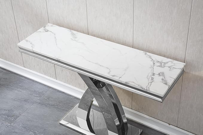 Console Table - White Silver Base