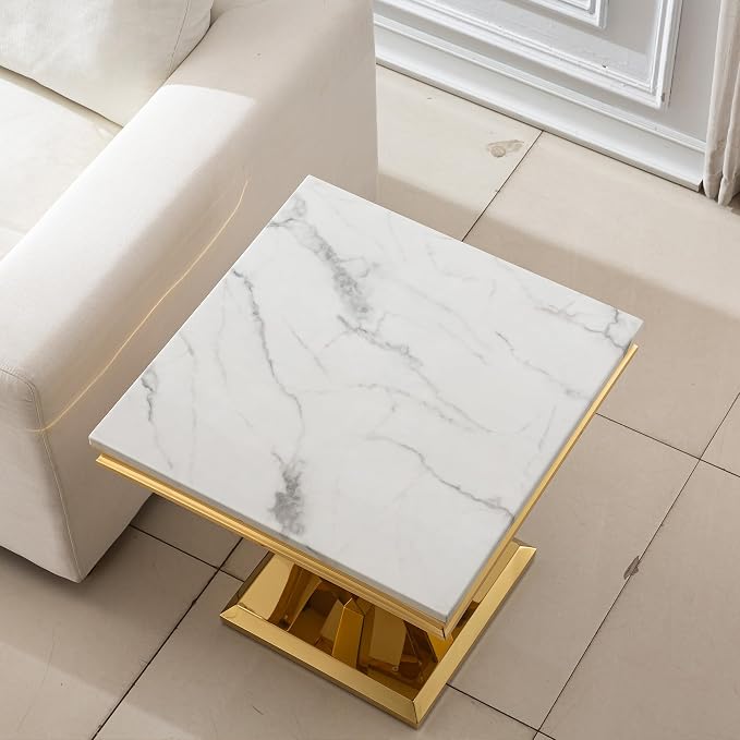 White Golden End Table