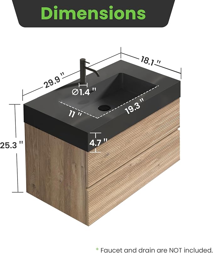 Rough Oak / Black High-rim Sink