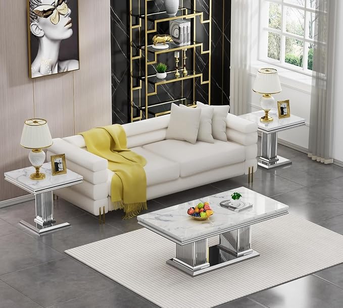 End Table - White Silver Base