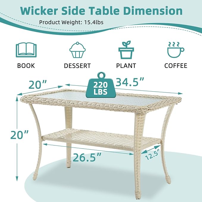 Cream White Wicker/Glass Top