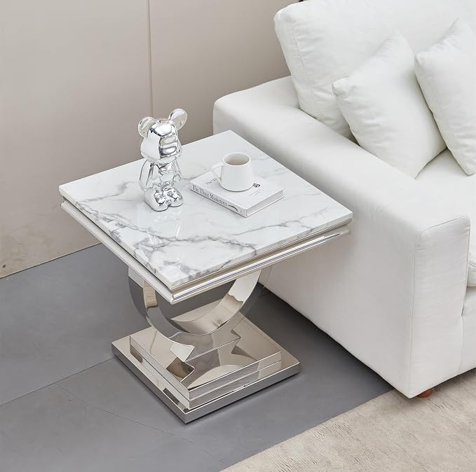 End Table-white Top &Silver Base