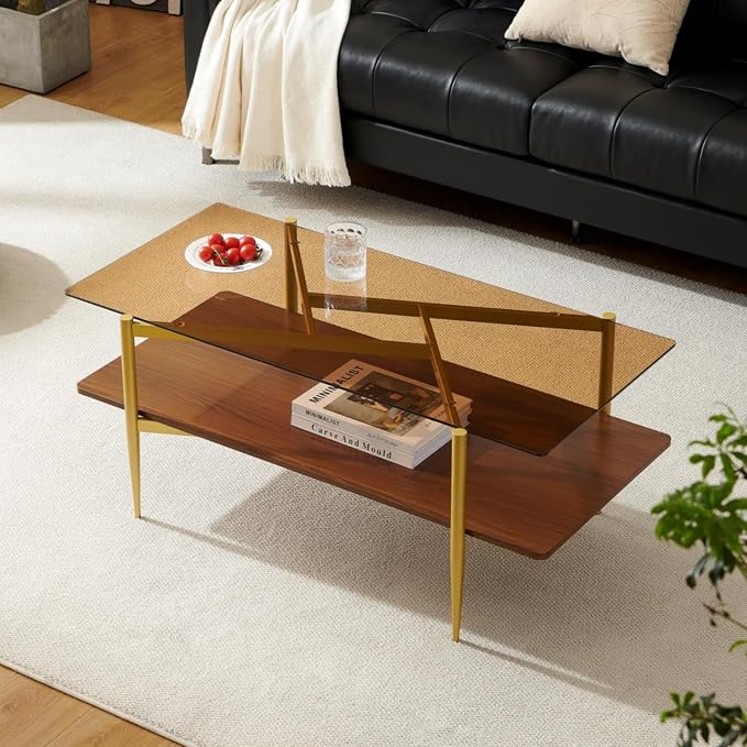 Brown Glass & Walnut Wood