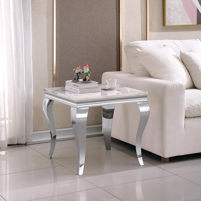 End Table - White Silver Base