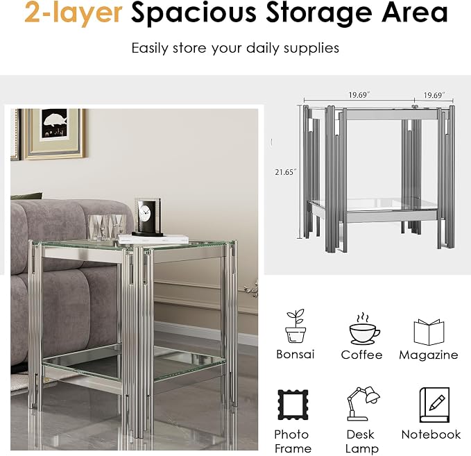 End Table-clear & Silver