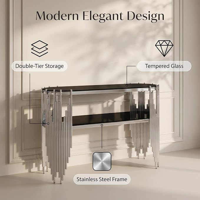 47“ Black & Silver Console Table
