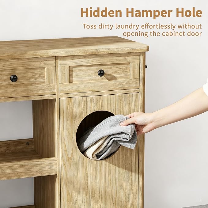 Laundry Hamper Cabinet-Oak