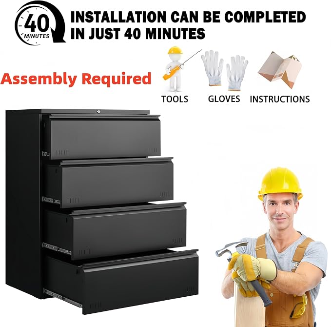 Matte-black 4-drawer Lateral