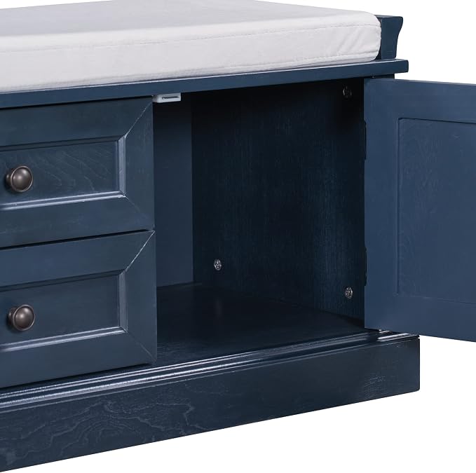 Antique Navy-storage Bench 5col