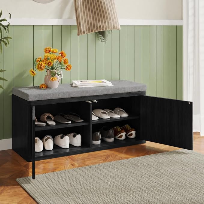 2 Door Shoe Bench-black