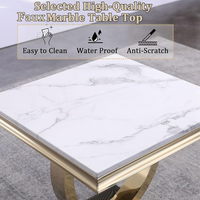 White Golden End Table