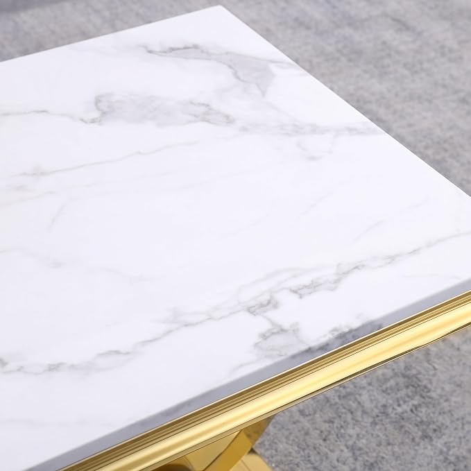 White & Gold Faux Marble End Table