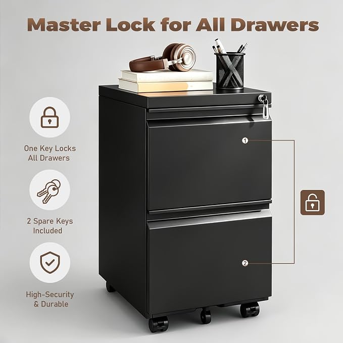 Matte-black 2-drawer Mobile