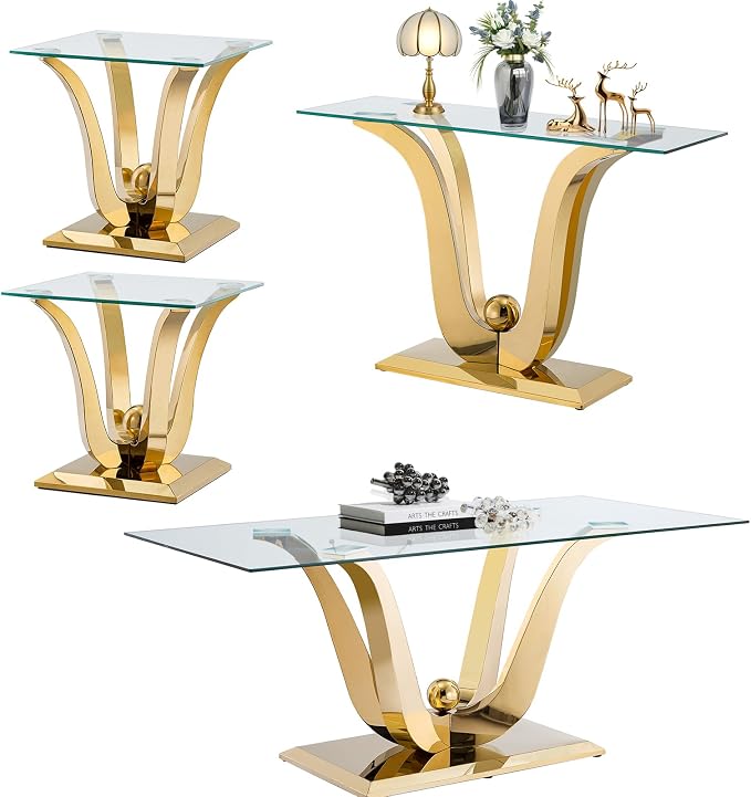 Gold-1 Coffee Table+2 End Table+1 Sofa Table