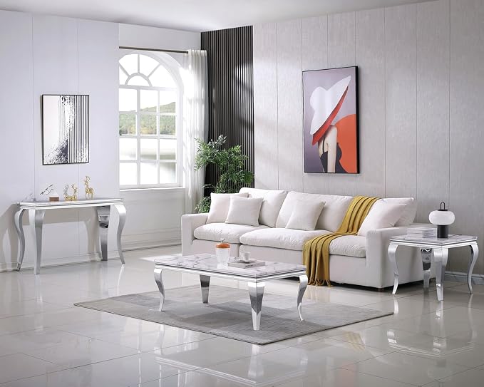 Console Table - White Silver Base