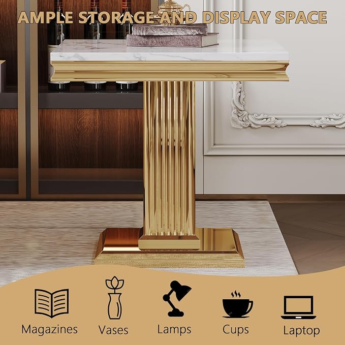 White Golden End Table