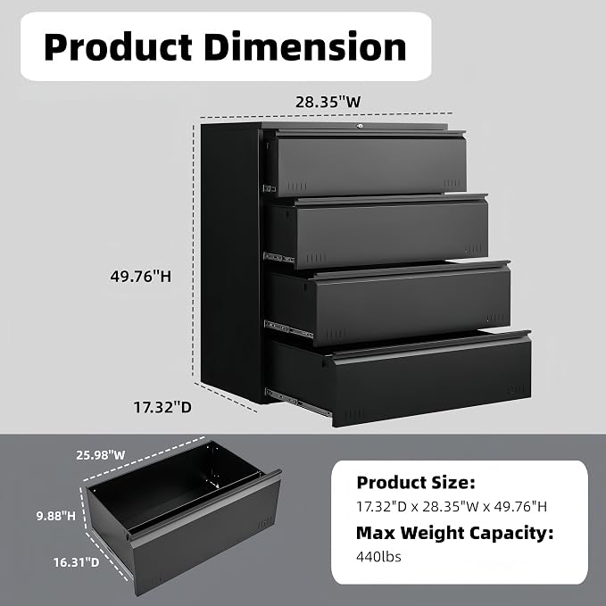 Matte-black 4-drawer Lateral