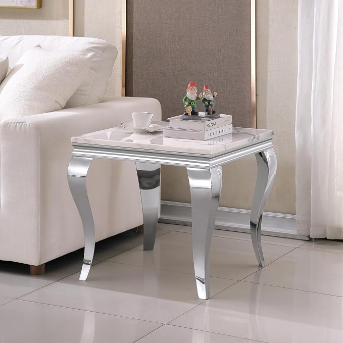 End Table - White Silver Base