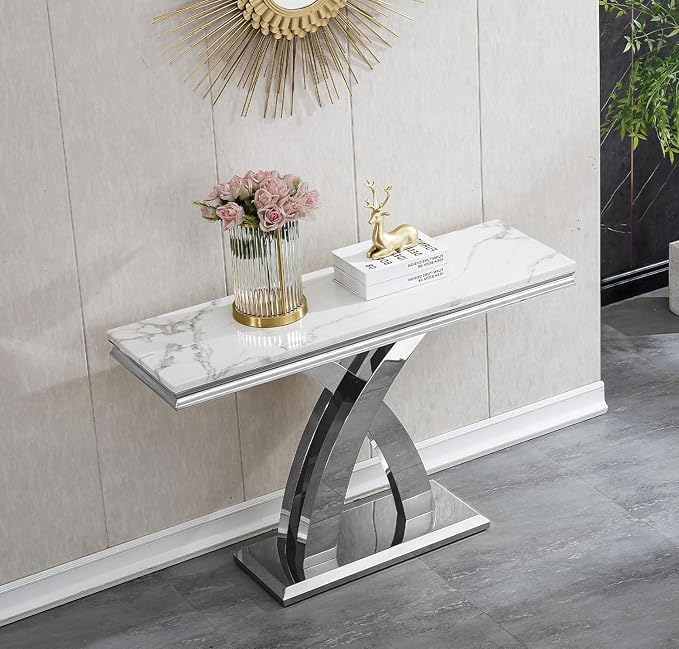 Console Table - White Silver Base