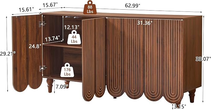 Walnut 2 Packs-3 Door