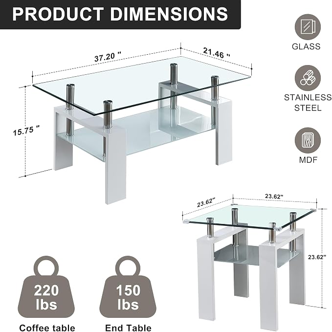 Clear White Table + White End Table