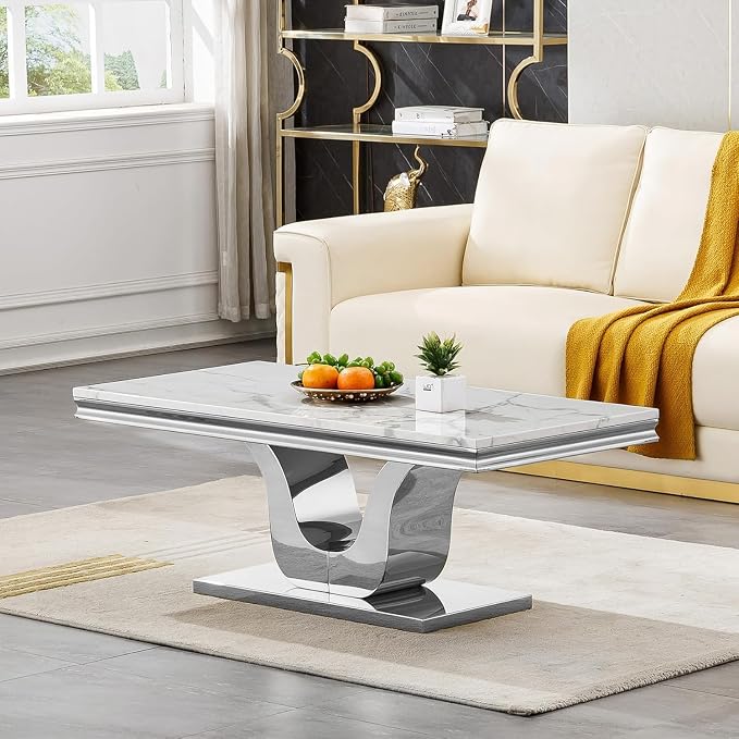 Coffee Table - White Silver Base