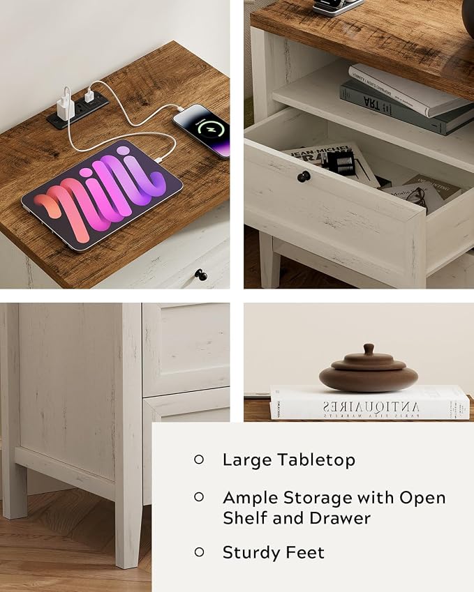 2 Drawers/Rustic White + Honey Brown