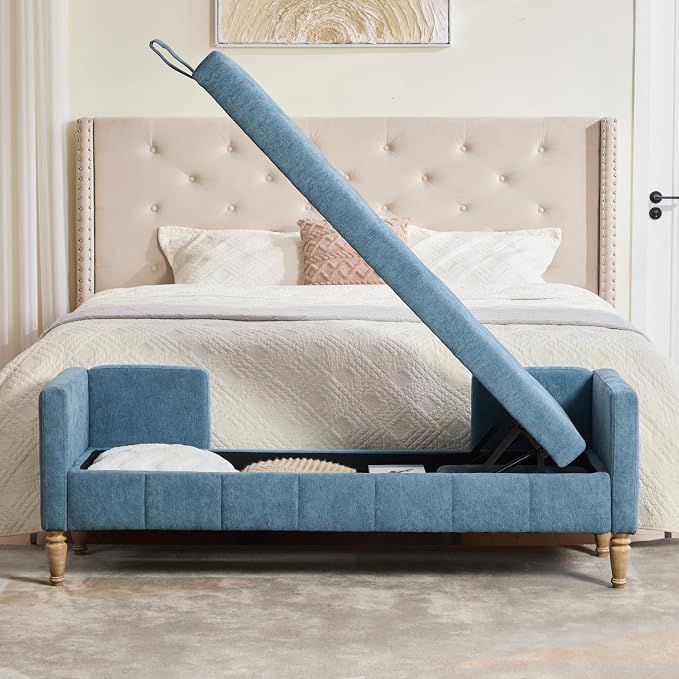 64.6'' W Blue - Wood Legs