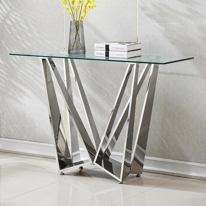Silver Console Table (W-shape Base)