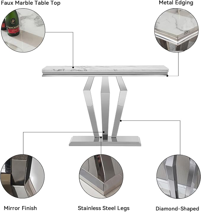 White Silver Console Table