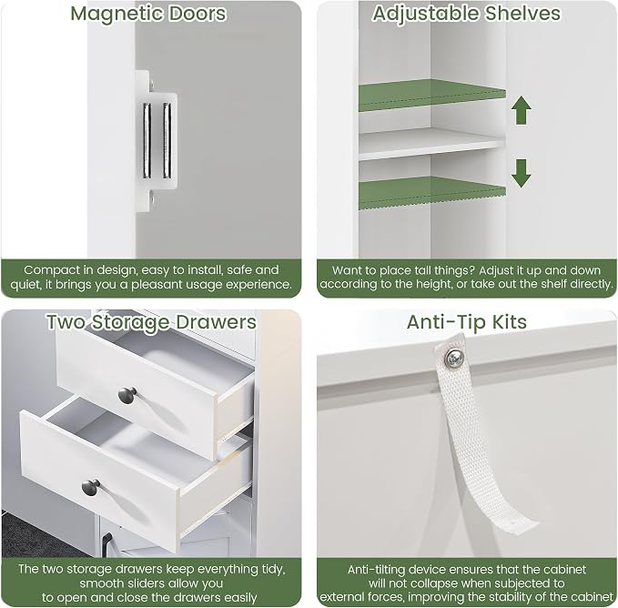 White With 2 Drawers & Doors