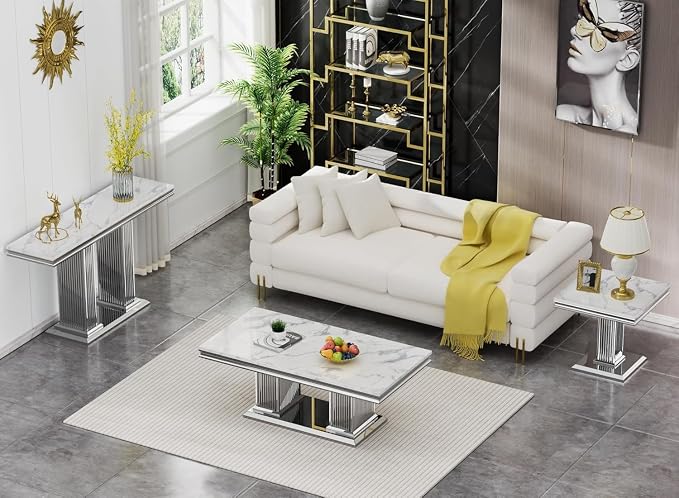 Coffee Table - White Silver Base