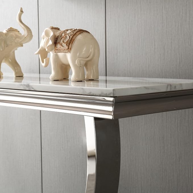 Console Table-white Top &Silver Base