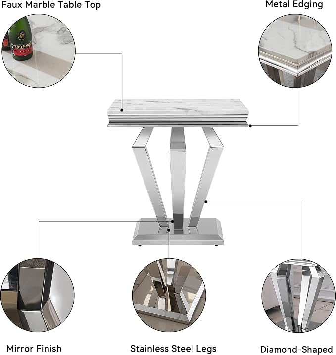 White Silver End Table