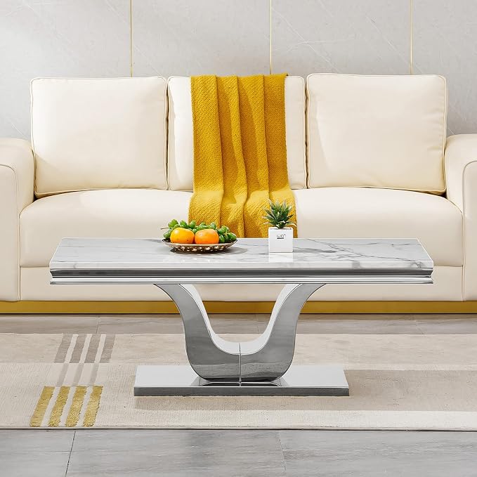 U-shape Base Coffee Table - White & Silver