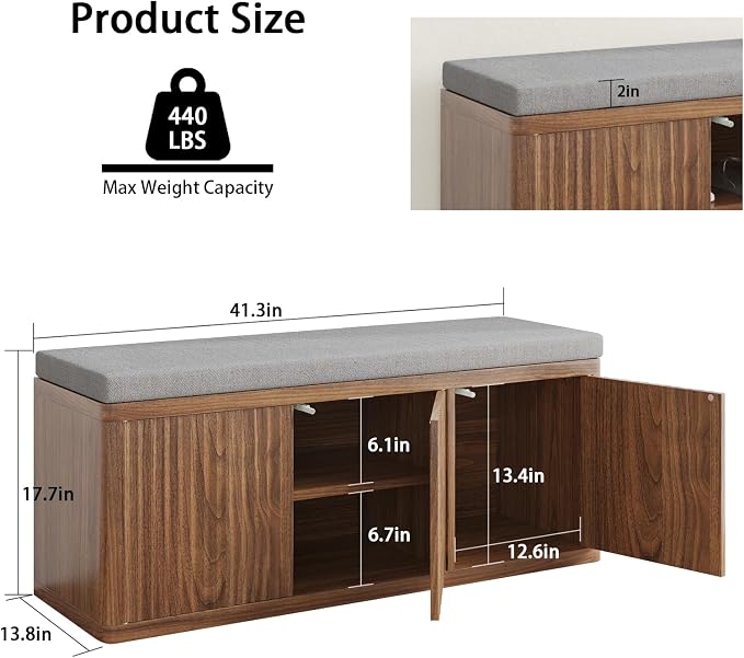 3 Door Shoe Storage Bench-walnut