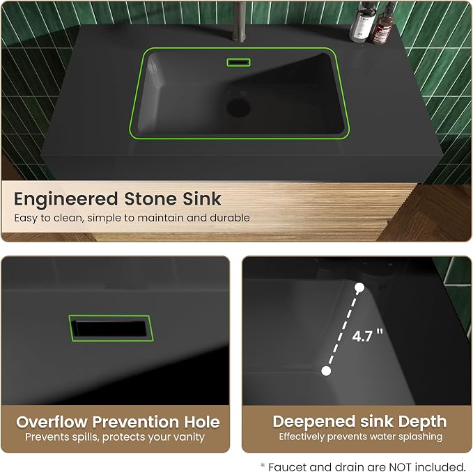 Rough Oak / Black High-rim Sink