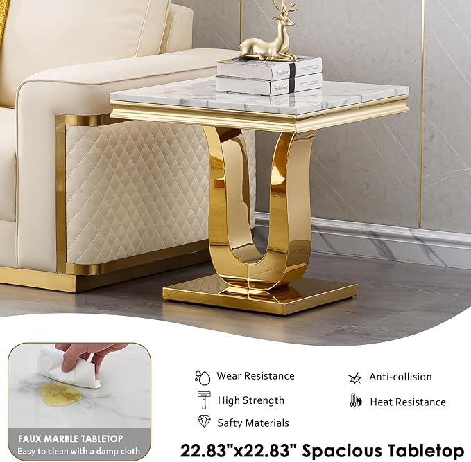 White Golden End Table