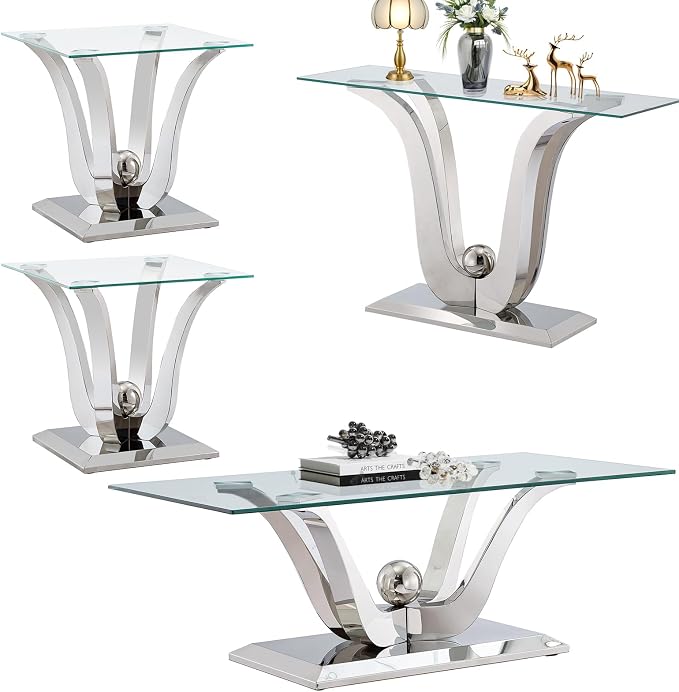 Silver-1 Coffee Table+2 End Table+1 Sofa Table
