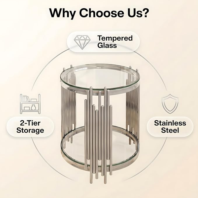 Round End Table(silver&clear)