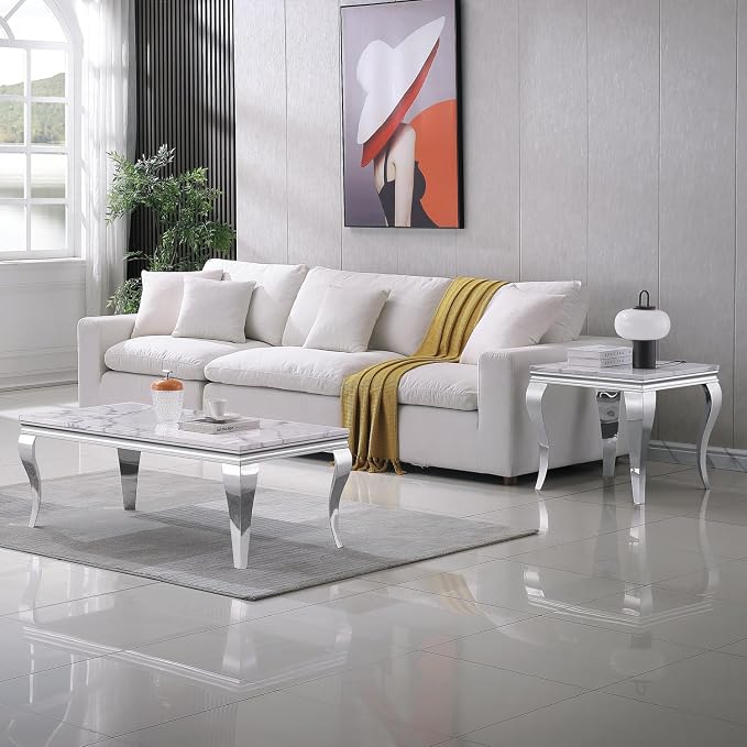 End Table - White Silver Base
