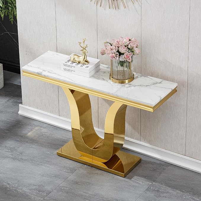 U-shape Base Console Table - White & Gold