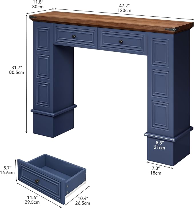 Navy Blue & Walnut